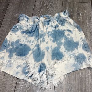 Signature 8 Women’s High Rise Elastic Waist Tie Dye Shorts Frayed Hem Size S